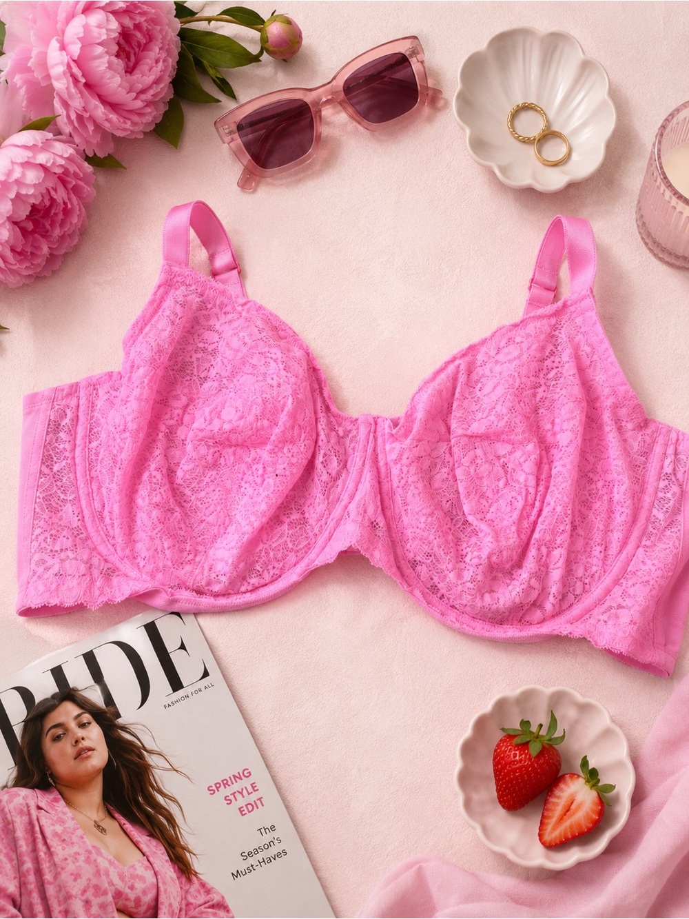 Torrid 48DDD Bright Pink Full Coverage Unlined Lace Underwire Bra